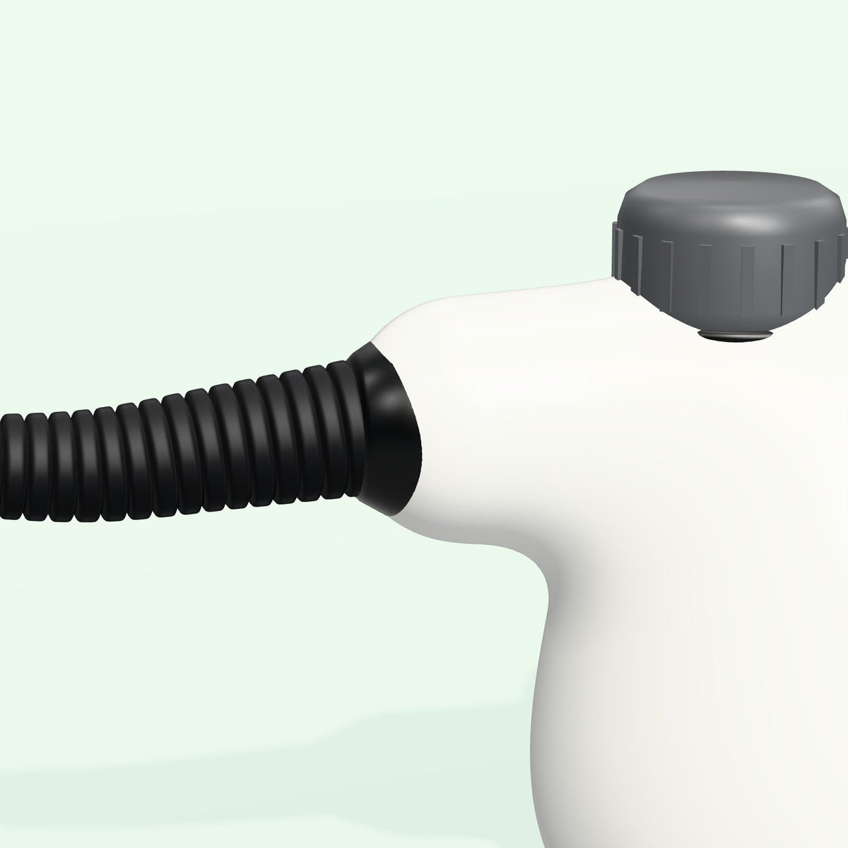 Gros plan sur la buse flexible nervurée, la bague de sortie noire et le bouchon de sécurité gris du nettoyeur Floaty
